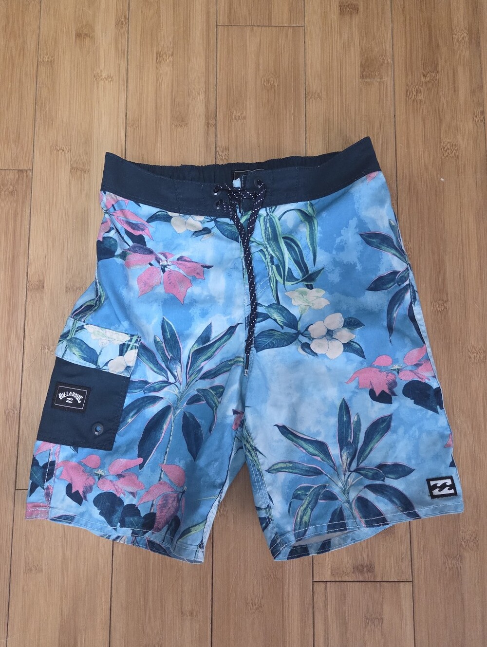 Nautica Boys 7X Blue Pink Floral Board Swim Shorts